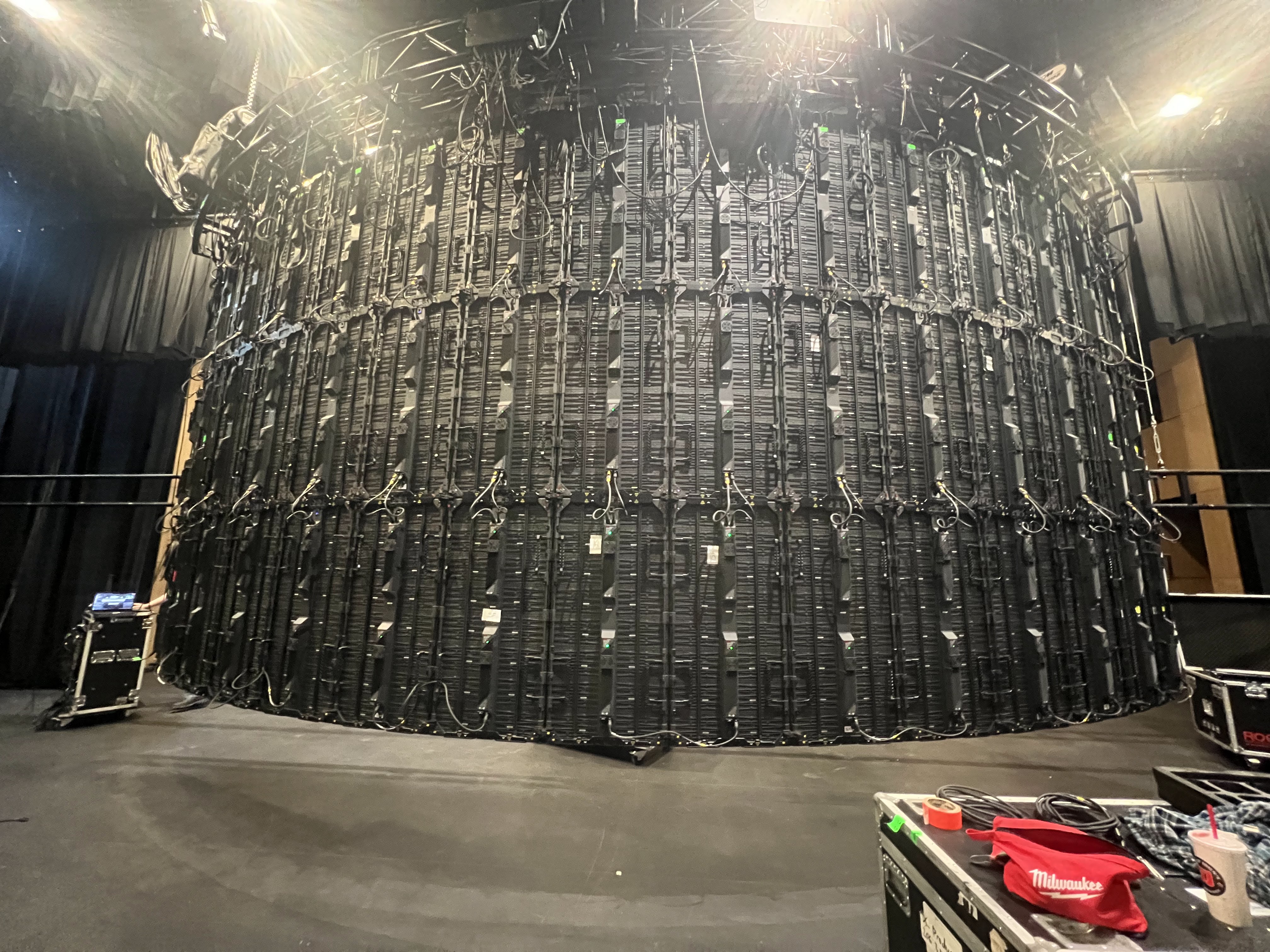 LED wall panels being assembled and rigged for event