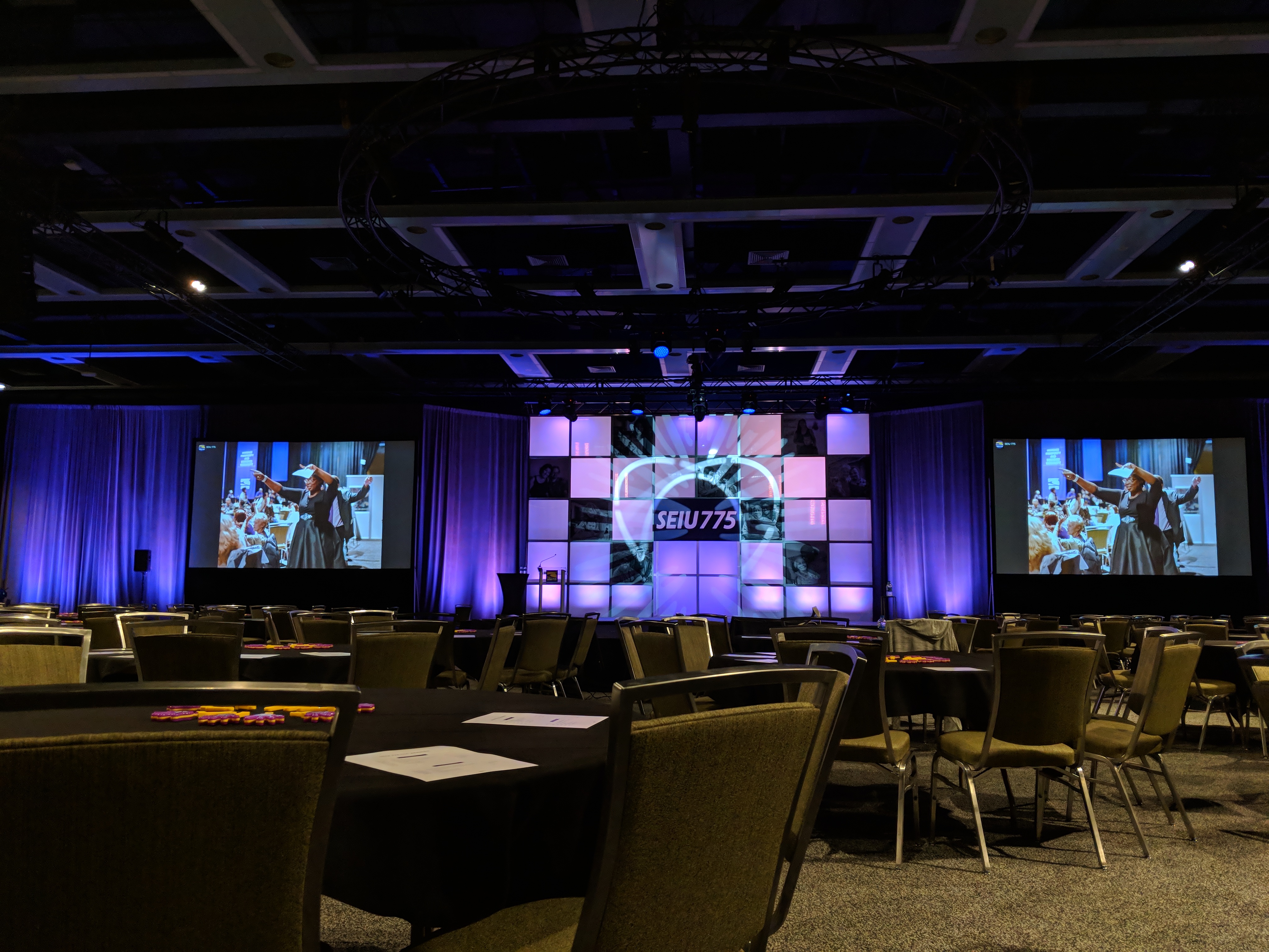 LED video wall setup at corporate conference